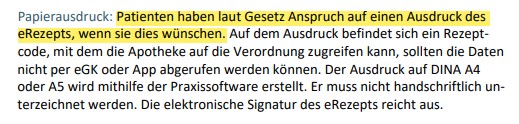 Es existiert ein gesetztlicher Anspruch der Patient*innen auf einen Token-Ausdruck für das E-Rezept.