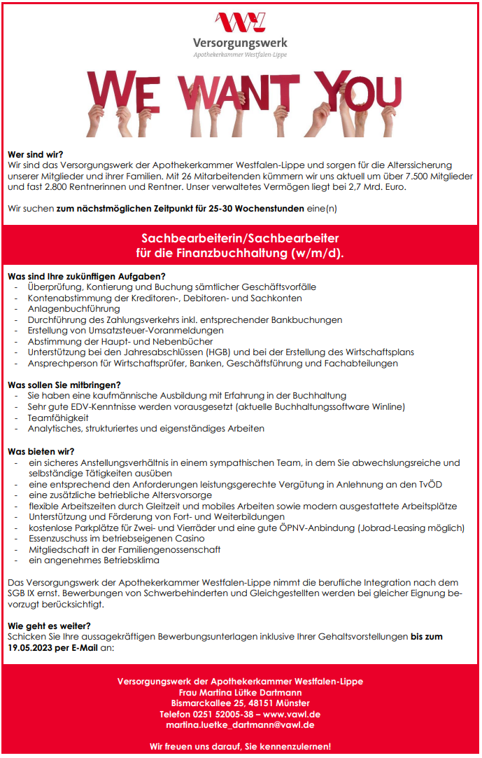 Stellenanzeige Sachbearbeiter Finanzbuchhaltung